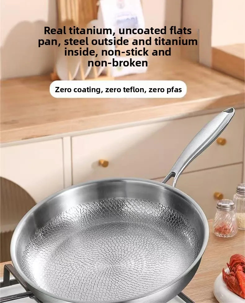 26/28cm German Pure Titanium Frying Pan 26/28cm Non-stick Uncoated Fish Scale Hammer Pattern Titanium Alloy Cookware