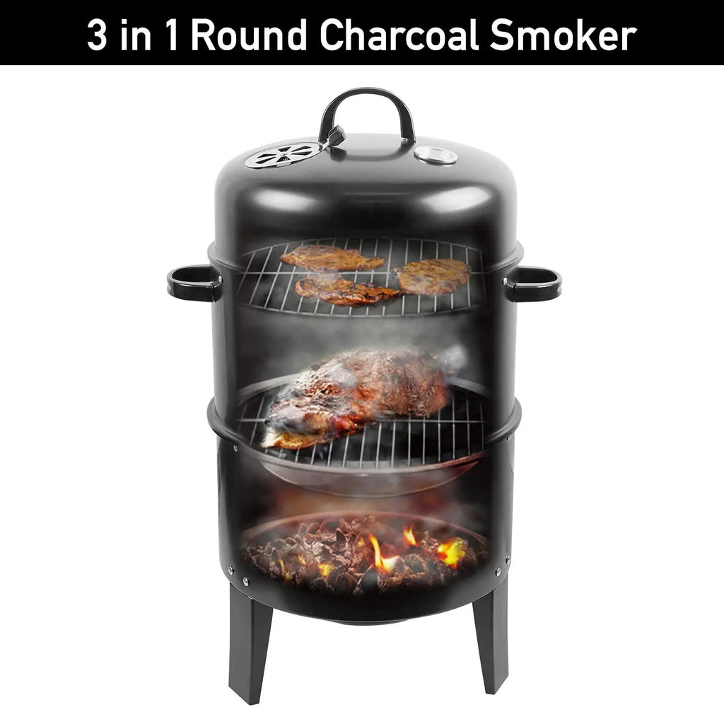 3 in 1 Vertical BBQ Grill Fire Pit Portable Multipurpose Charcoal Grill with Built-in Thermometer for Party Outdoor Camp Cooking