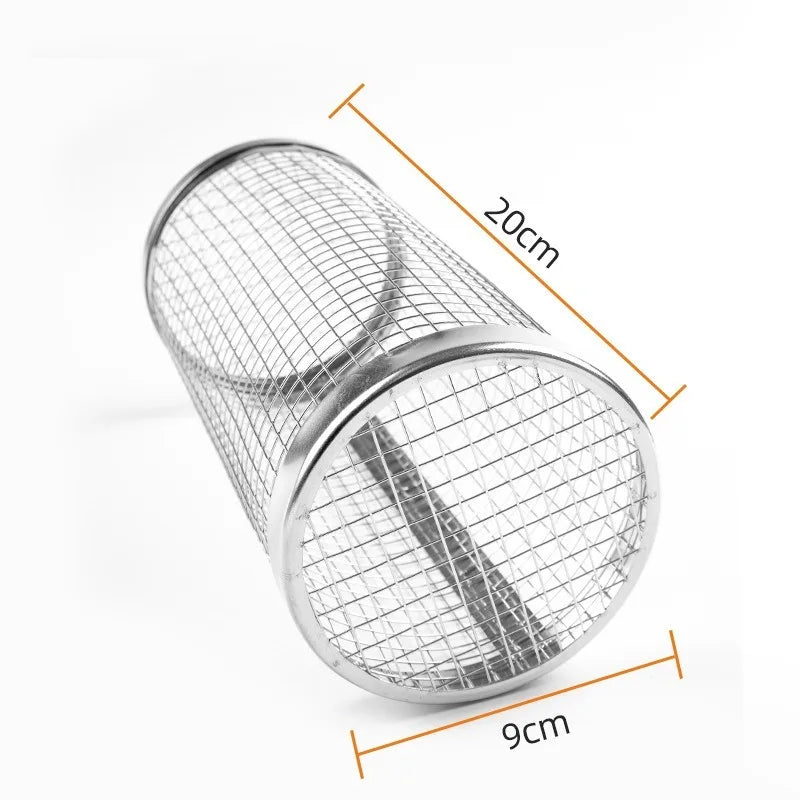 Circular Barbecue Cage, Outdoor Smoking Cage, Multifunctional Barbecue Net, Rotating Drum, Portable 304 Stainless Steel Rack