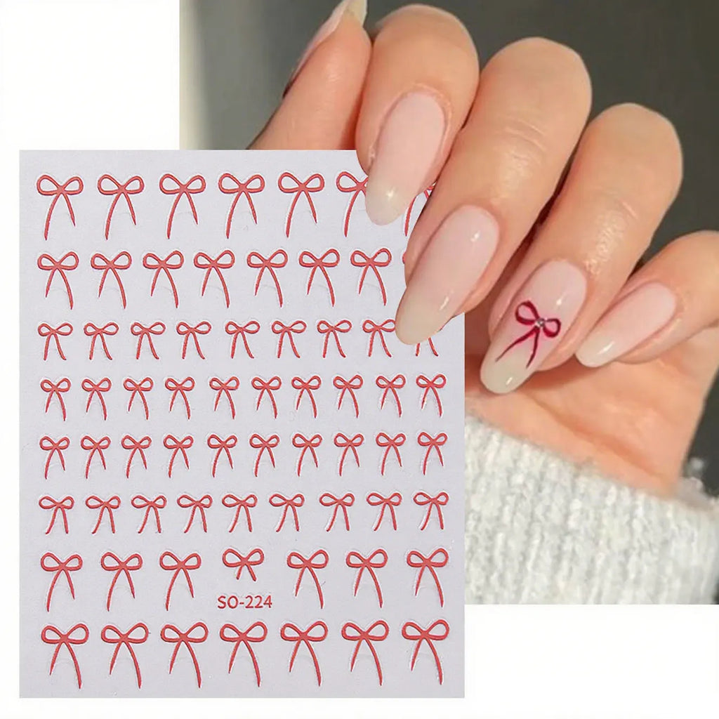 8pcs Mixed Color Bow Nail Art Stickers 3D Cute Red Black Pink bowknot Nail Charms Foils Y2K Gold Laser Effect Bow Manicure Decor