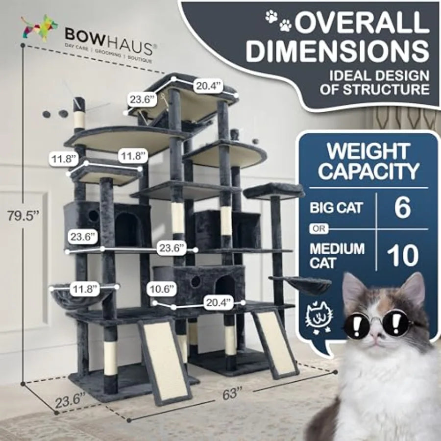 XXL 80-Inch Tall Indoor Cat Tree for Large Cats Modern Multi-Level Activity Tower with Scratching Posts and Widened Perch Natur