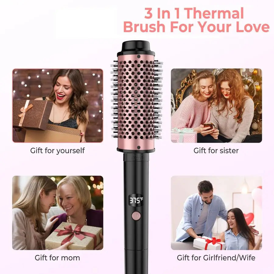 Brush,5 Temps LCD Display Ceramic Tourmaline Heated Styling Brush Set 3in1 Detachable Barrels 1.25 1.5 1.75 Inch,Heater for Vers
