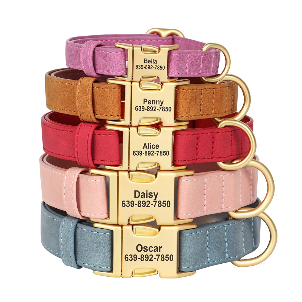 Personalized Dog Collar PU Leather Dog Collars Free Custom Metal Buckle Pet Necklace for Small Medium Large Dogs Pitbull Bulldog