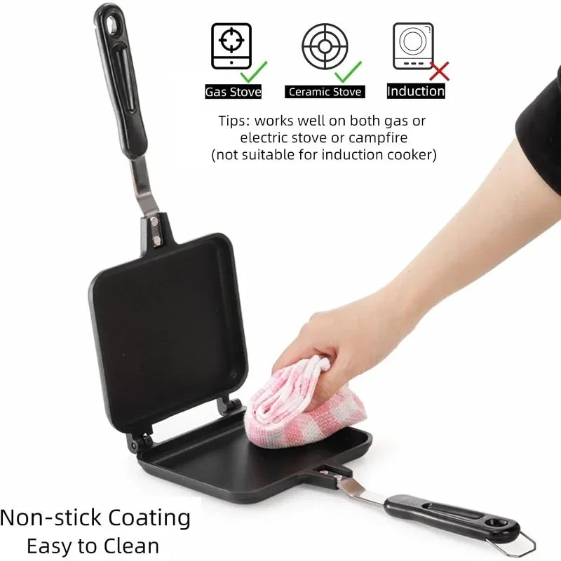Hot Sandwich Maker, Grilled Sandwich Toaster Double Sided Non-Stick Stovetop Sandwich Grill Press Flip Pan for Camping Kitchen