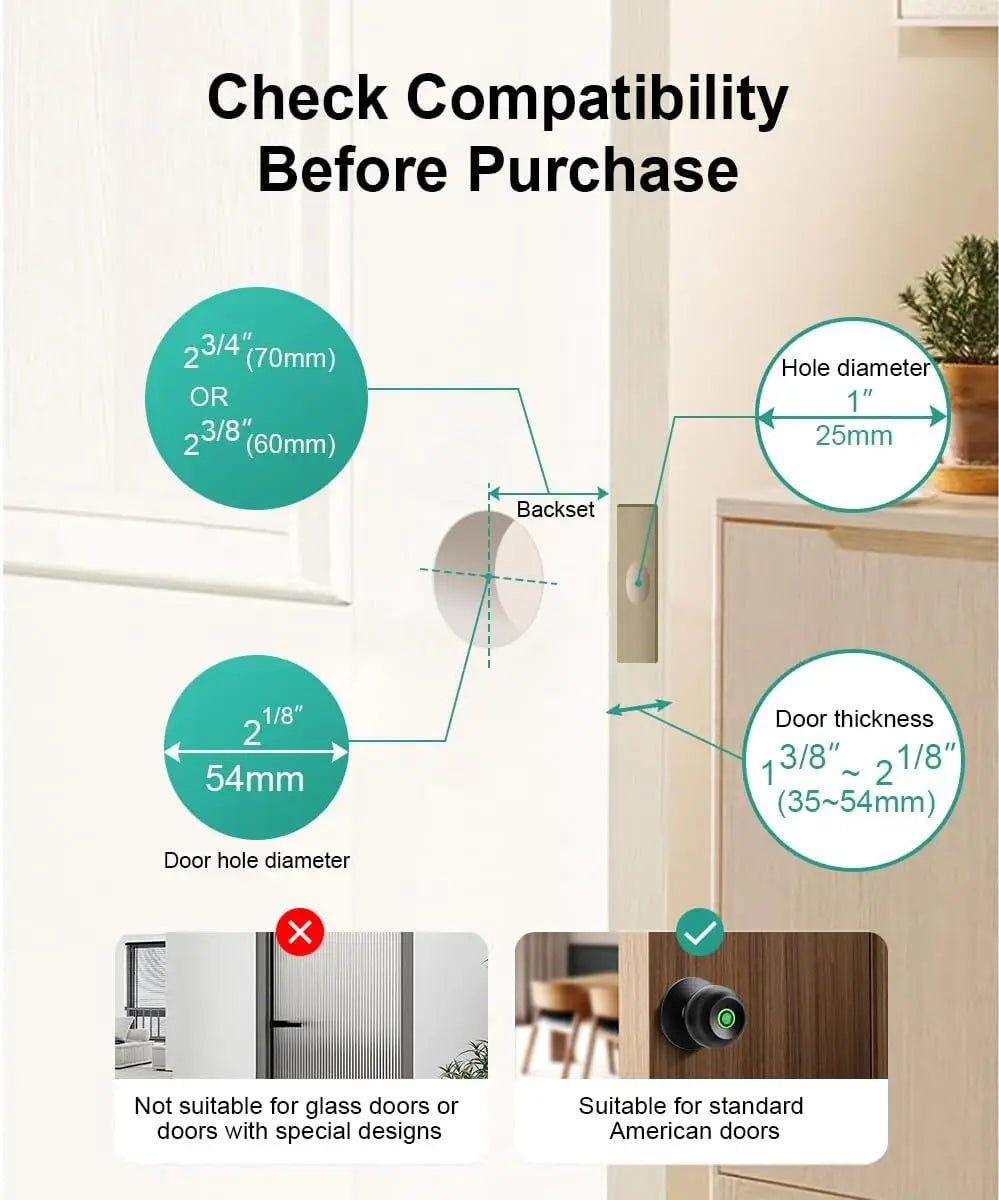 Smart Fingerprint Door Lock with App Control, Keyless Entry for Home Office Bedroom Garage Security