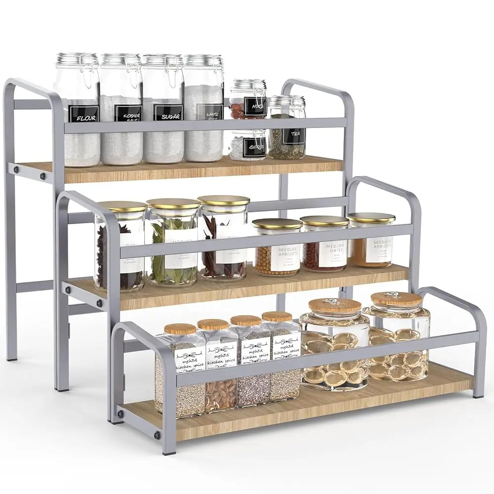 Spice Ra Organizer For Countertop , 3-Tier Spice Storage Holder With Magnetic Connetion For Kitchen , Durable Syrup Ra With