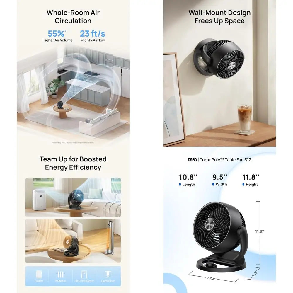 12-Inch 70ft Airflow Quiet 28dB Adjustable Tilt 3-Speed Table Fan for Bedroom, Home, Office, Kitchen