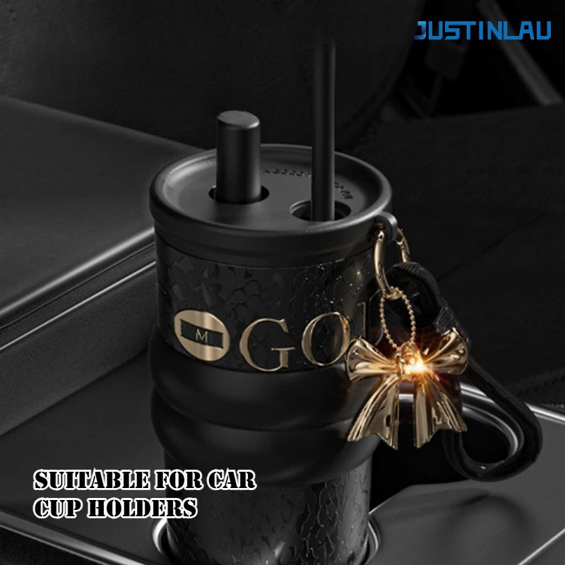 JUSTINLAU 710ML Goddess Style Aurora Insulated Cup Ceramic Coated Straw Cup Fashionable Drawstring Pendant Light Luxury Gift Cup