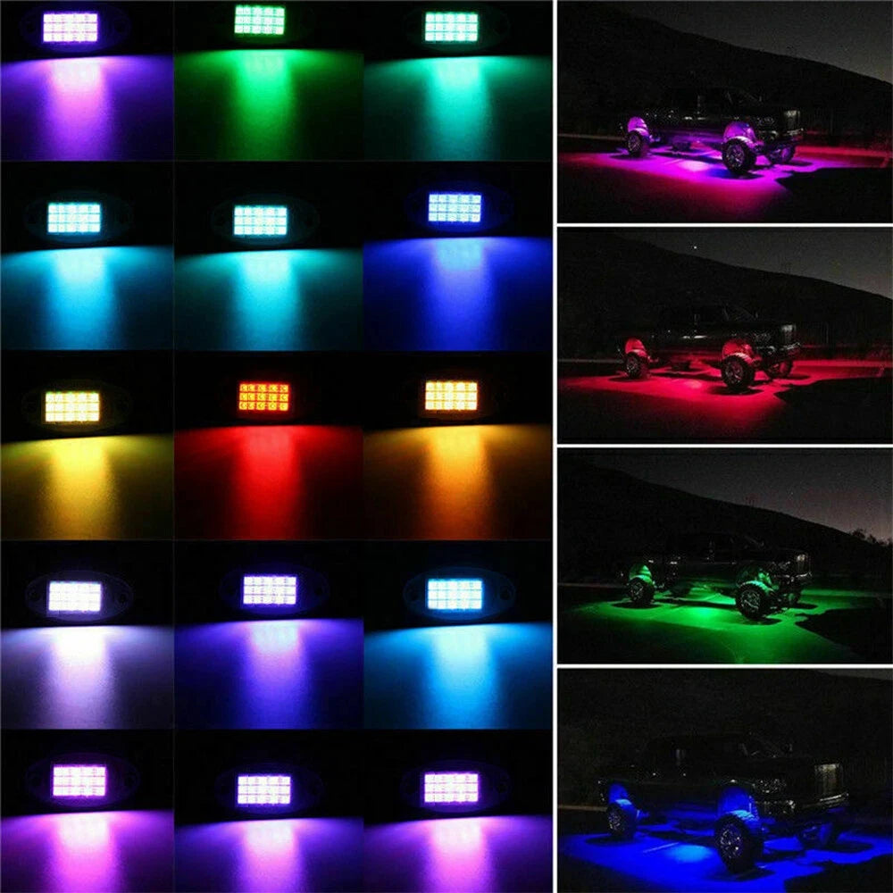 High Quality 8Pods RGB LED Rock Lights APP Control For Jeep Off-Road Truck UTV ATV Underbody Wheel Lights Car LED Chassis Strip