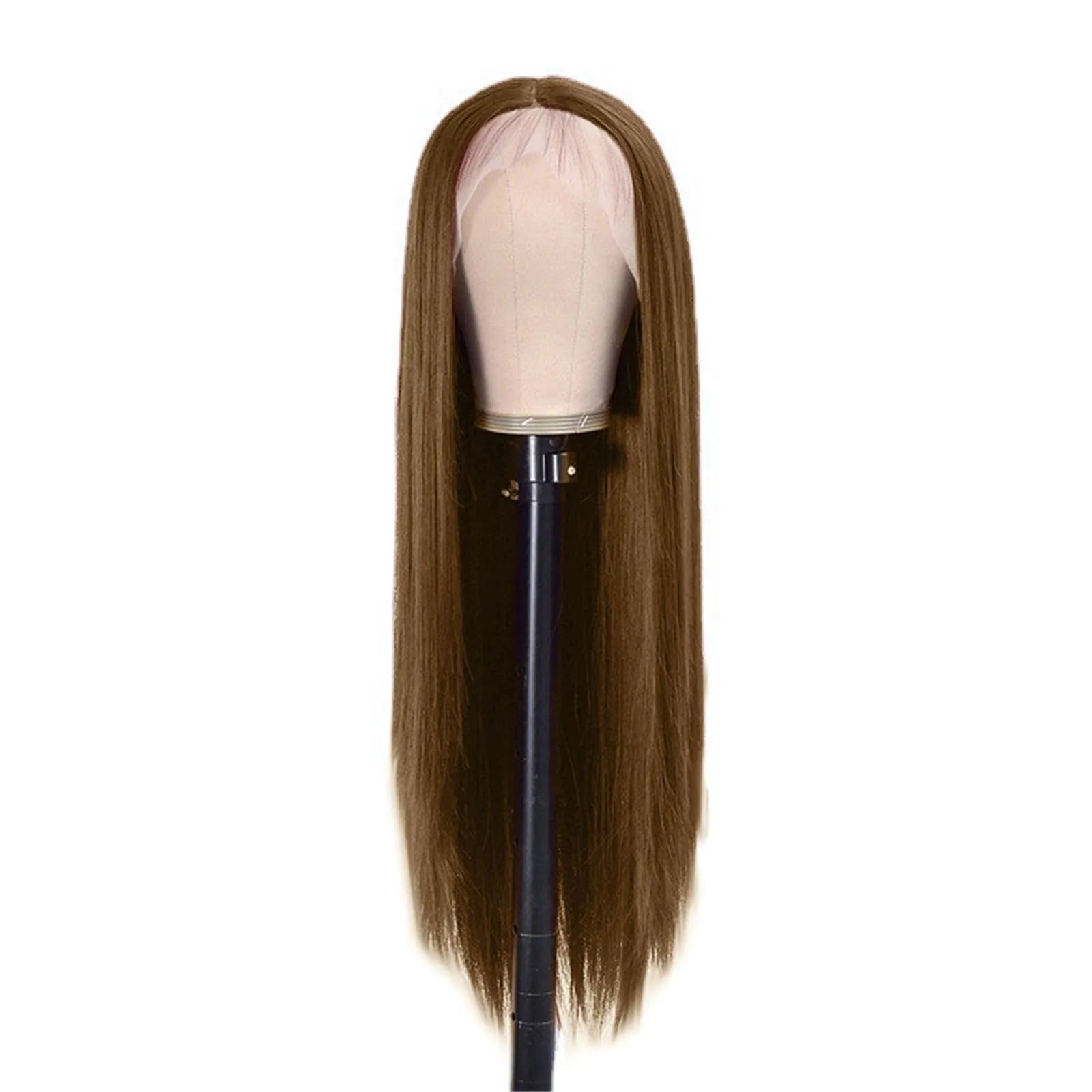 27 Inch Long Burgundy Synthetic Wigs Women'S Long Straight Hair Middle Split Bangs Long Straight Hair Chemical Fiber Headgear