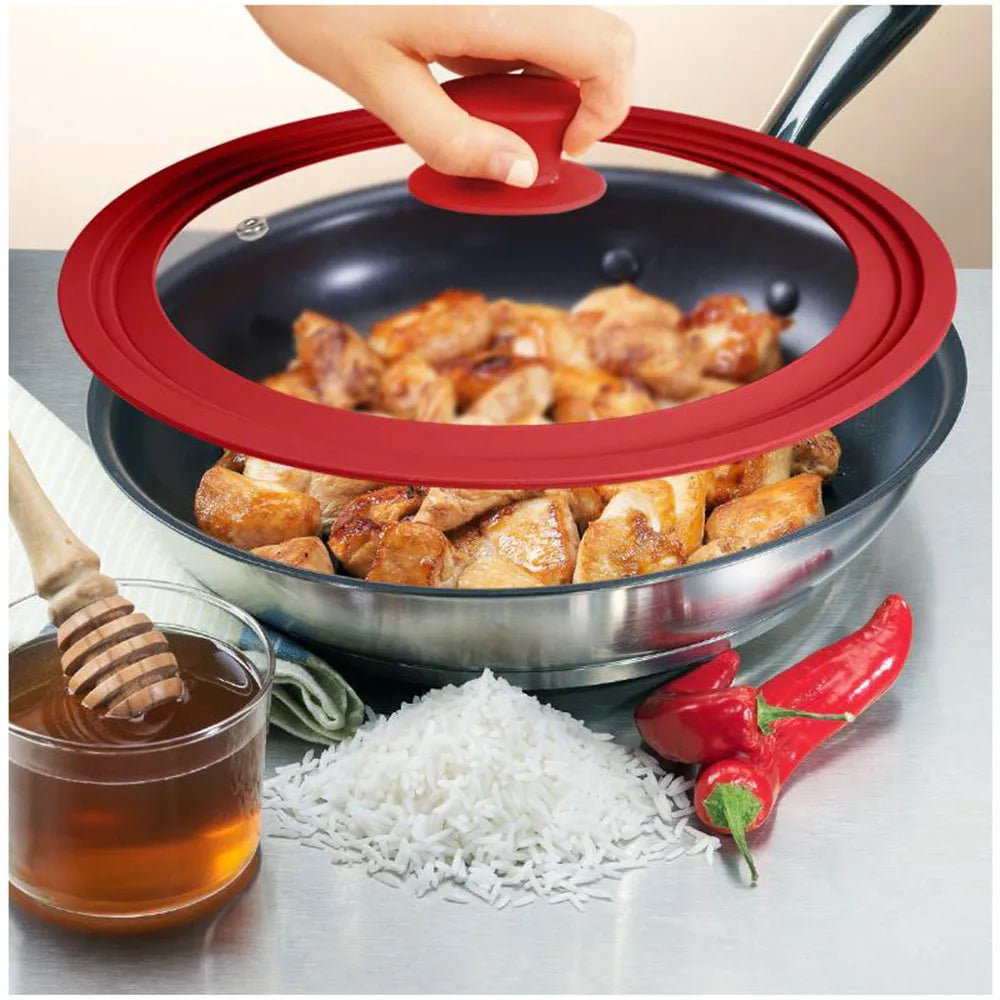 20-26-28-32cm Visual Pot Lid Multifunctional Glass Wok Pan Lids Cover Heat Resistant for Frying Round Silicone Cookware Part