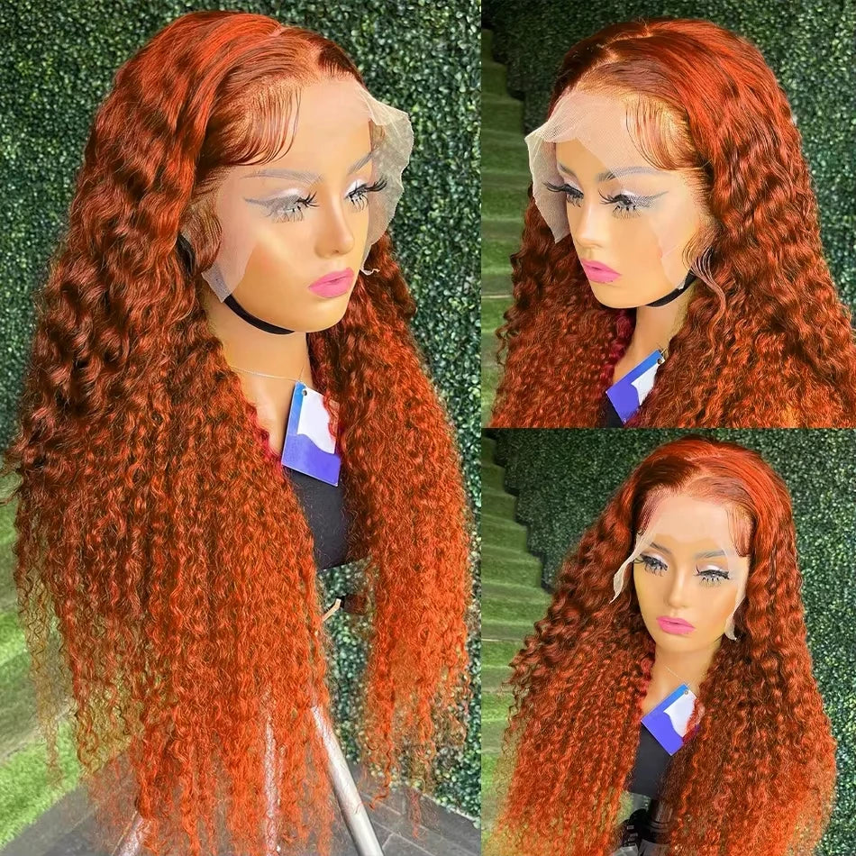 Ginger Orange Lace Front Curly Human Hair Wig Water Wave 200 Density 13x4 13x6 Deep Wave HD Lace Frontal Wig For Women Brazilian