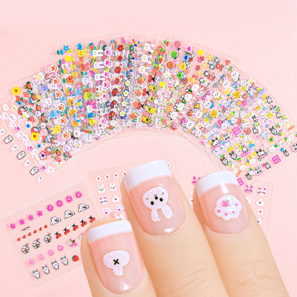 30pcs/set  Easter Luminous Children's Rabbit Nail Stickers Glow in the Dark Cute Flower Nail Decals Adhesive Kawaii Kids Sticker