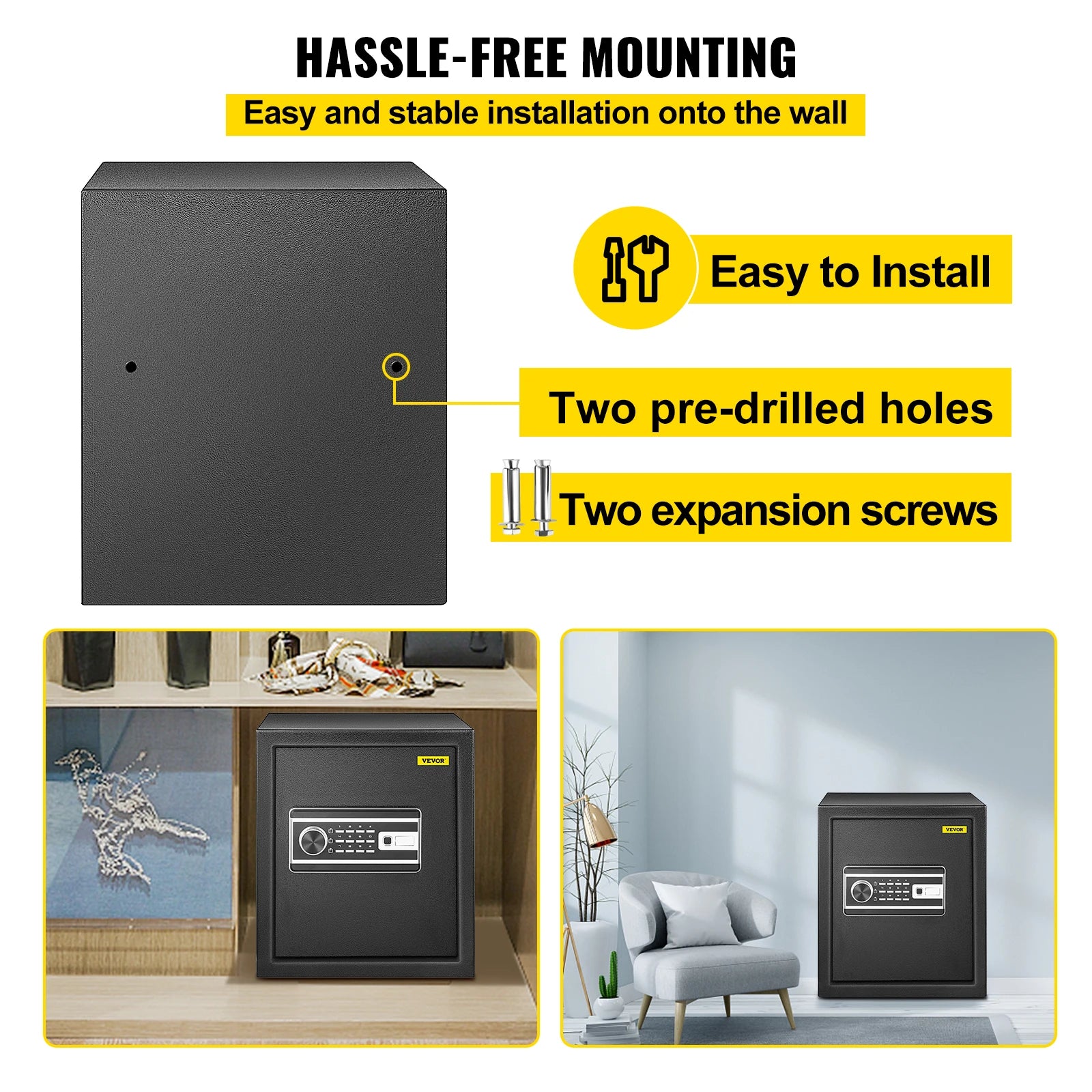 SucceBuy Fingerprint Locks Safe Deposit Box 1.7 Cubic Feet Digital Electronic Secret Hidden Piggy Bank for Jewelry Money Guns