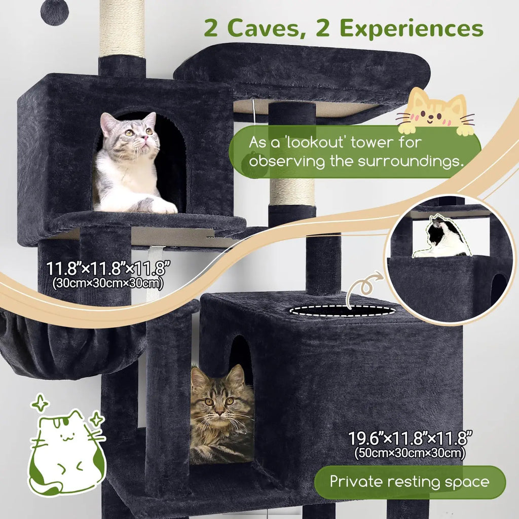 76-Inch Tall Cat Tree Tower with Condos, Hammock & Perches for Adult Cats - Multi-Level Furniture for Climbing & Play