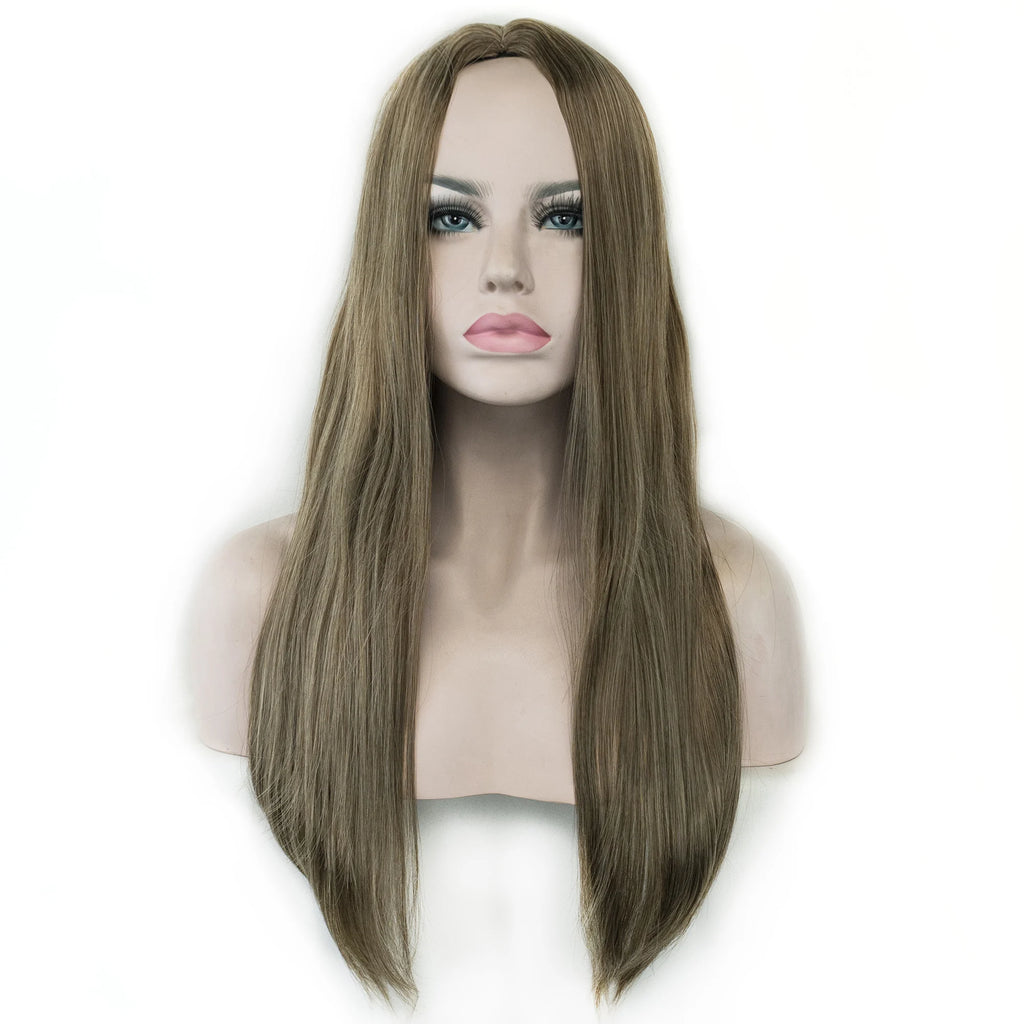 Women's Synthetic Hair Long Middle Part Grey Brown Wig Heat Resistant Glueless Natural Full Wig for Daily Wear Party Cosplay