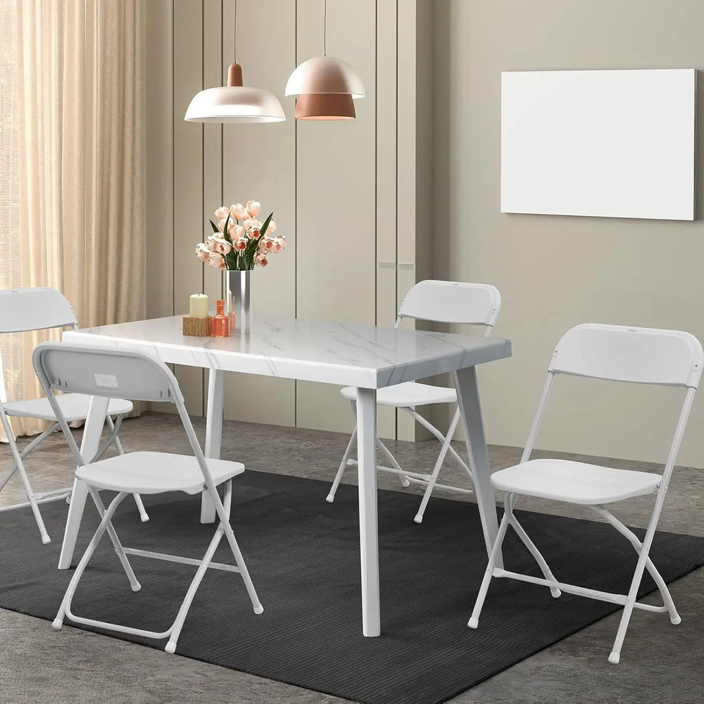 8 Pack White Plastic Folding Chair, Indoor Outdoor Portable Stackable Commercial Seat with Steel Frame 350lb.