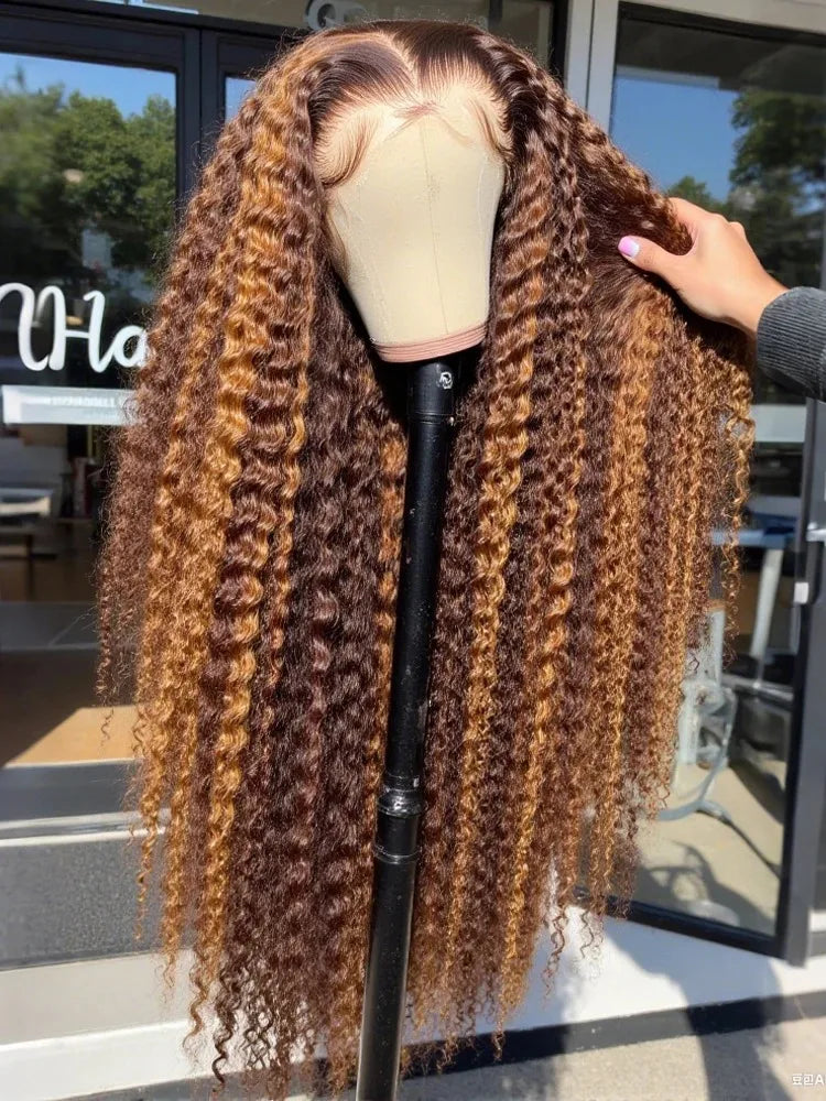 250% Density 34Inch 13x4 Honey Blonde Deep Wave Lace Front Wigs Human Hair 5x5 Put On And Go Gluless Deep Wave Lace Closure Wigs