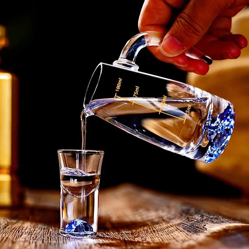 7pcs Crystal Glass Short Cup Set gold/blue Lead Free Liquor Glass With Wine Dispenser Golden Vodka Brandy Wine Glasses Cup