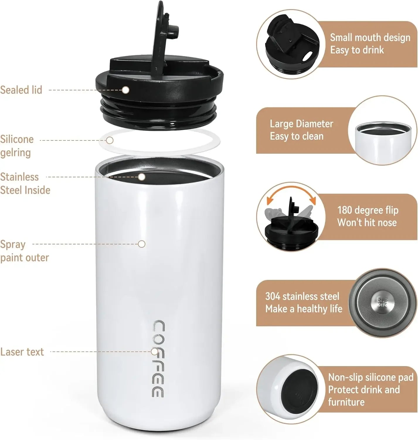 400ml Stainless Steel Coffee Travel Mug Portable Thermos Cup Leak-Proof Vacuum Flask Tea and Coffee Thermos