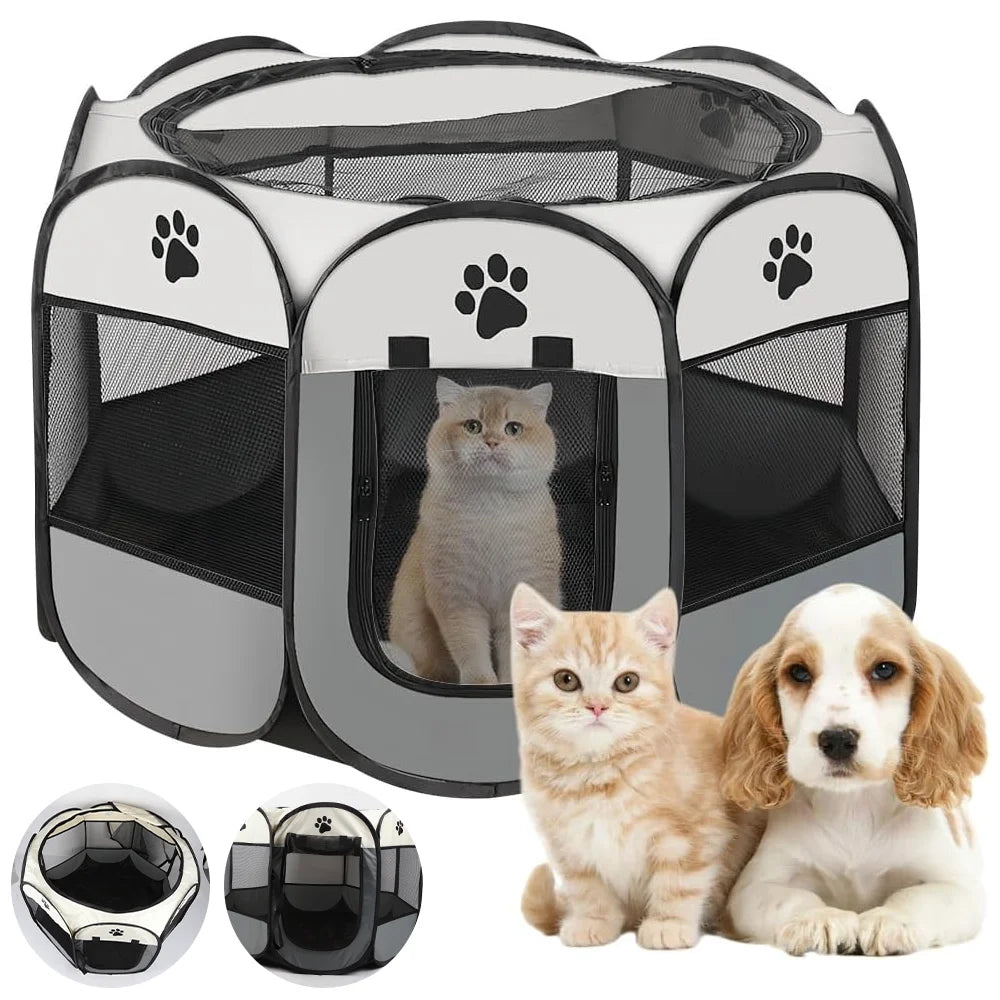 Portable Foldable Cat Tent Cat House Outdoor Travel Pet Tent Cat/Dog Cage Octagonal Fence Pet Cage Easy Operation