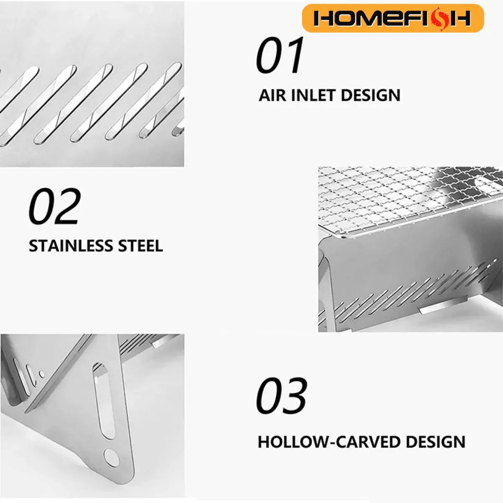 Barbecue Grill Heating Stores Multi-Function Camping BBQ Grill Rack Net Firewood Stove Stainless Steel BBQ Grill