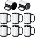 Life 8 Pack Sublimation Coffee Mugs Blanks Black with White Patch 15 OZ Ceramic Photo Mugs Cups Bulk for Cricut Mug Press Print