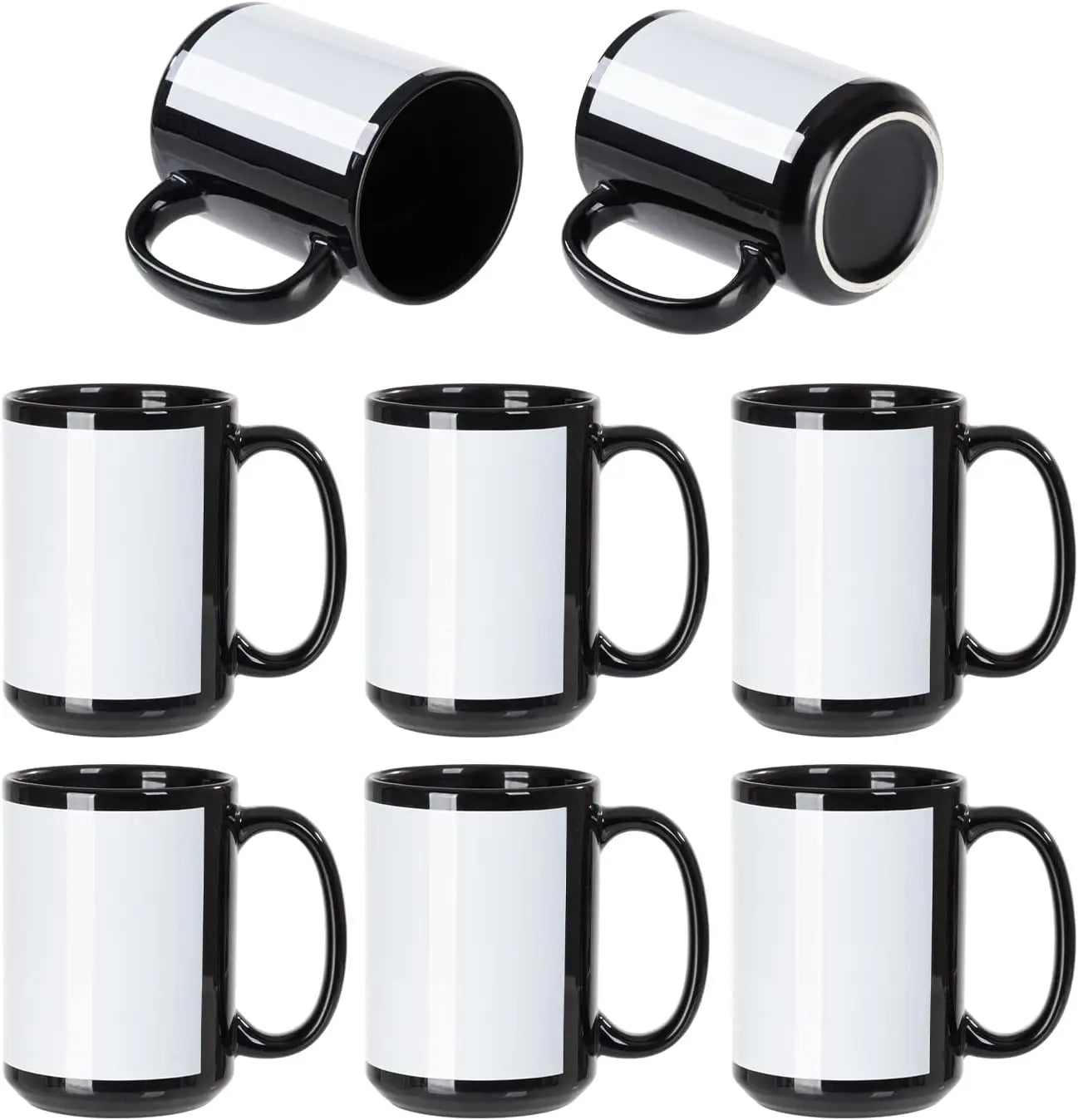 Life 8 Pack Sublimation Coffee Mugs Blanks Black with White Patch 15 OZ Ceramic Photo Mugs Cups Bulk for Cricut Mug Press Print