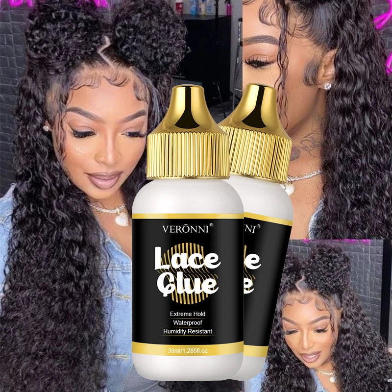 2 Packs 38ml Lace Wig Adhesive, Super Hold Waterproof Clear Glue for Lace Front Wigs & Hair Toupees, Sweat-Proof Long-Wearing