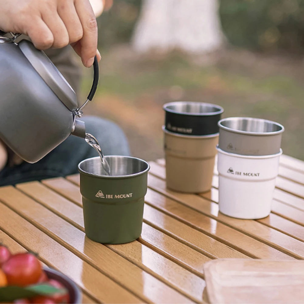300ml Portable Camping Cup 304 Stainless Steel Coffee Cup Lightweight Stackable Milk Tea Mug for Outdoor Fishing Hiking Travel