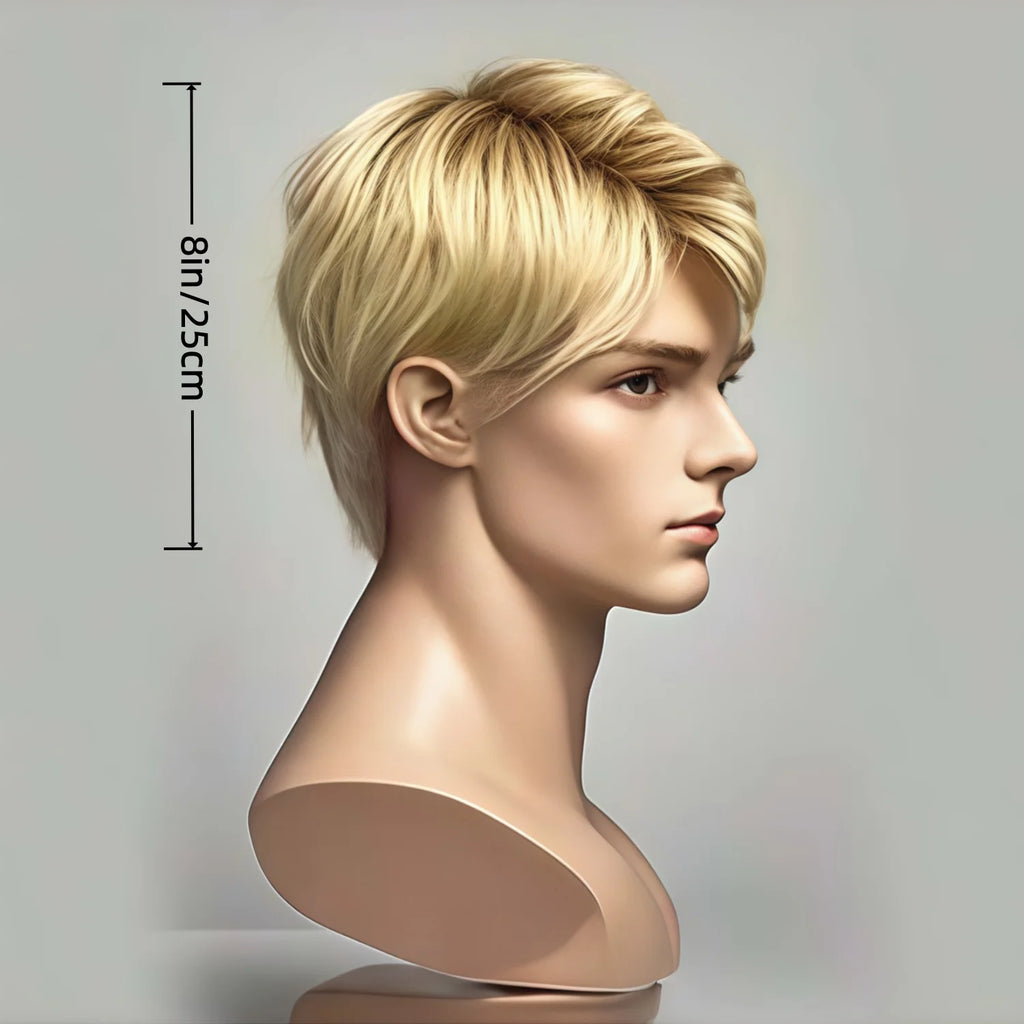 Men's Full Head Golden Synthetic Wigs, Heat Resistant Straight Style, Suitable for Stage Performances and Daily Wear