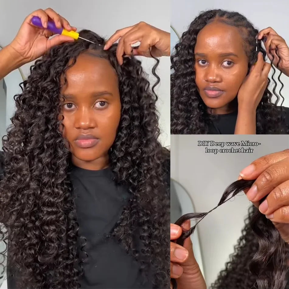 12A Deep Wave Knotless Pre-Separated Crochet Hair Extensions Curly Water Wave Crochet Hair Natural Black Feather Human Hair