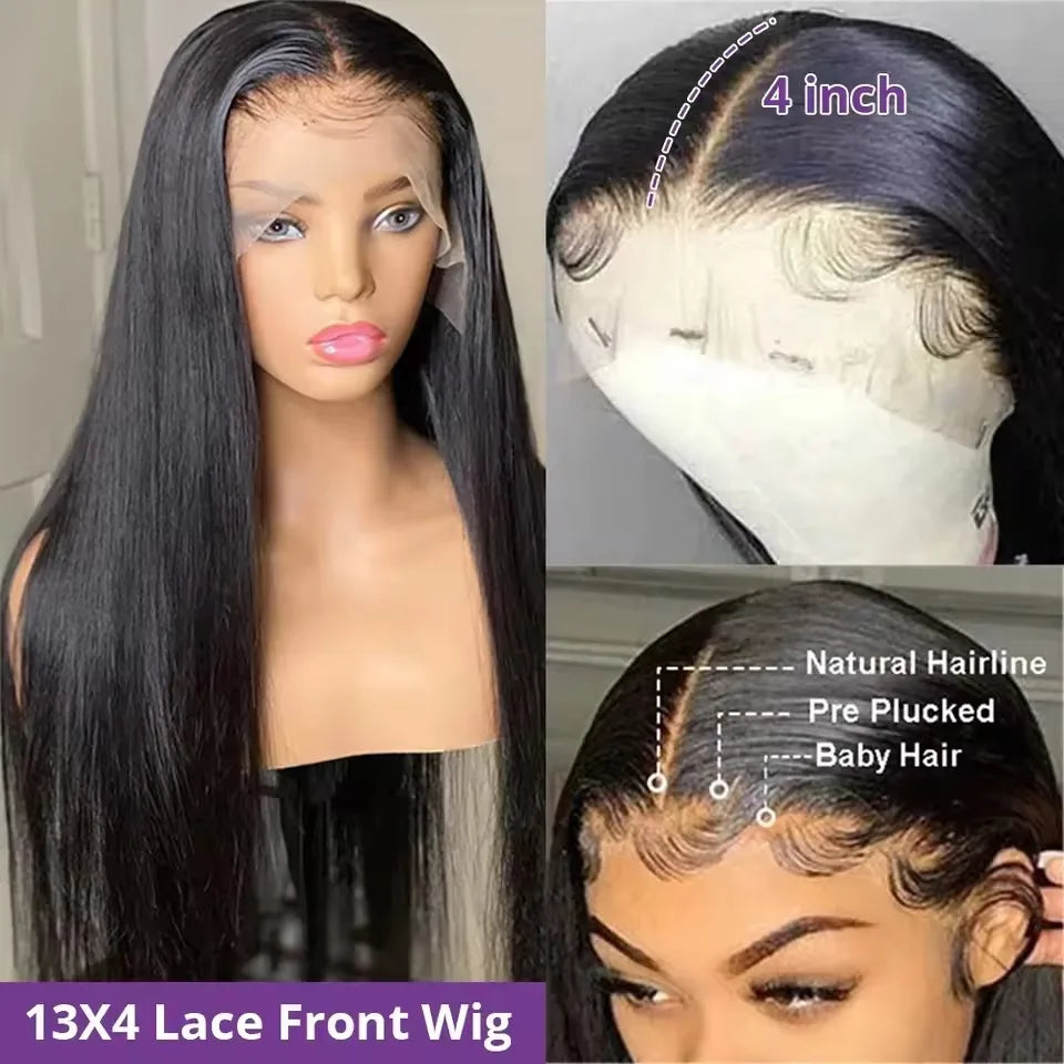 30 40 Inches Bone Straight Human Hair Wig Brazilian Pre Plucked Hair 13X4 13X6 HD Transparent Lace Frontal Wigs For Black Women