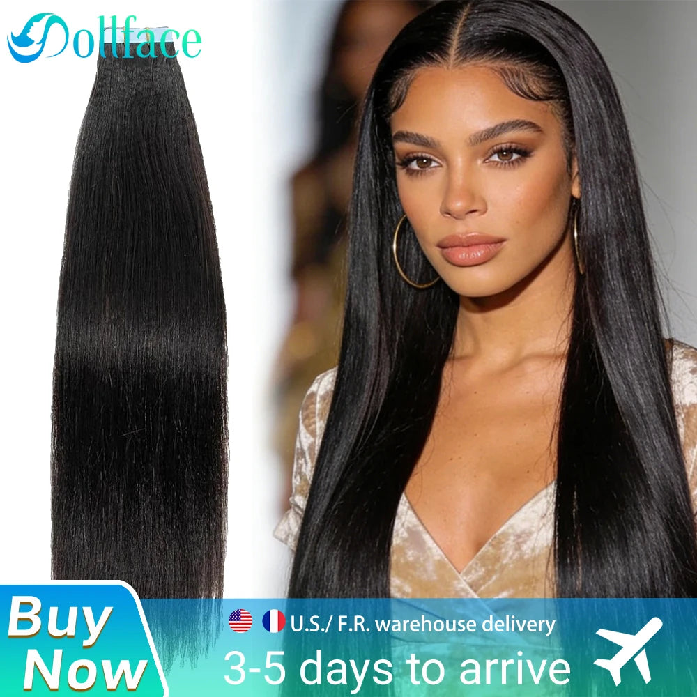 Tape In Hair Extensions Remy Human Hair 24 Inch Straight Human Hair Extensions Natural Invisible Seamless Tape Hair Extensions