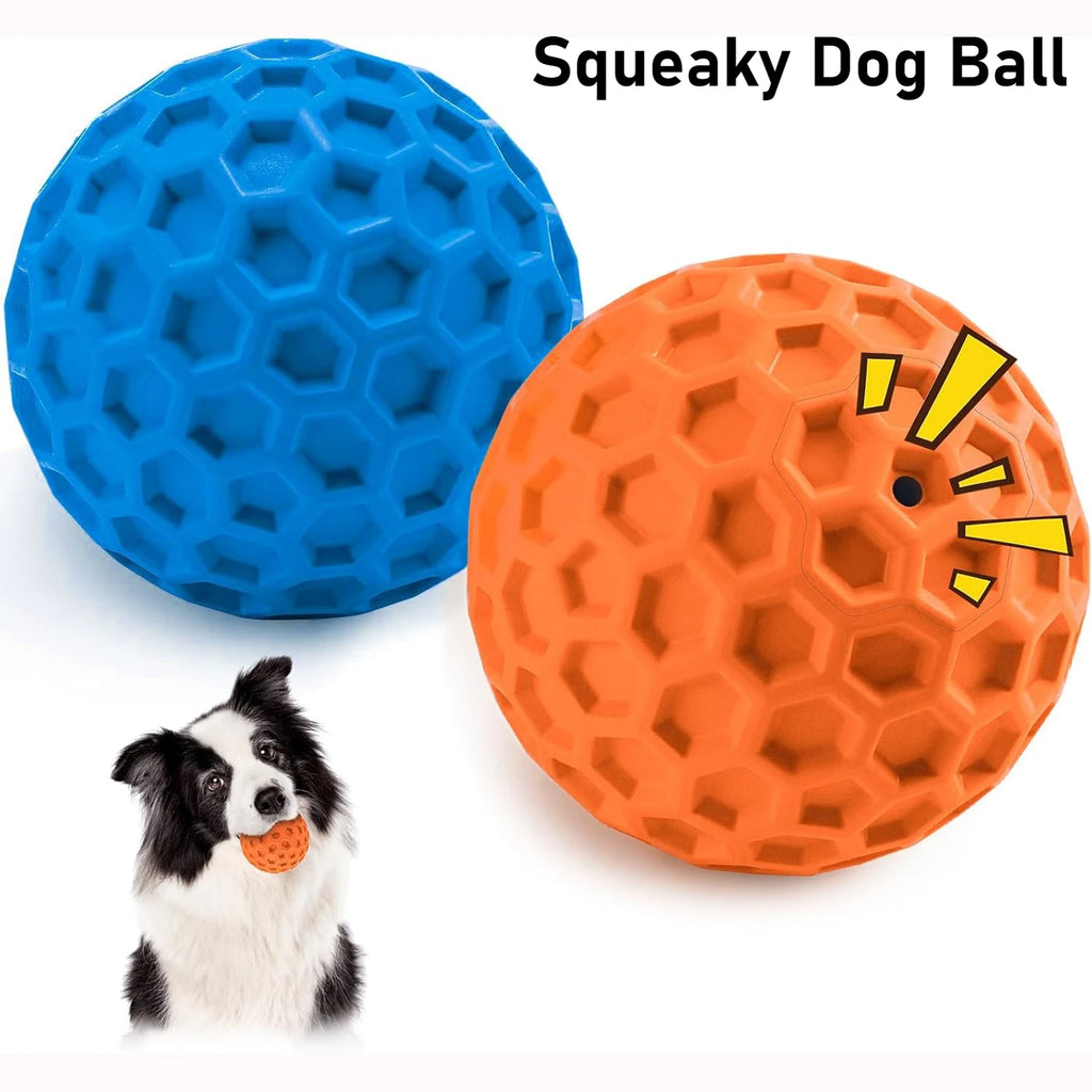 2pcs Indestructible Squeaky Dog Toys, Interactive Dog Balls Natural Rubber Puppy Ball for Dog Chew Toys Random Color