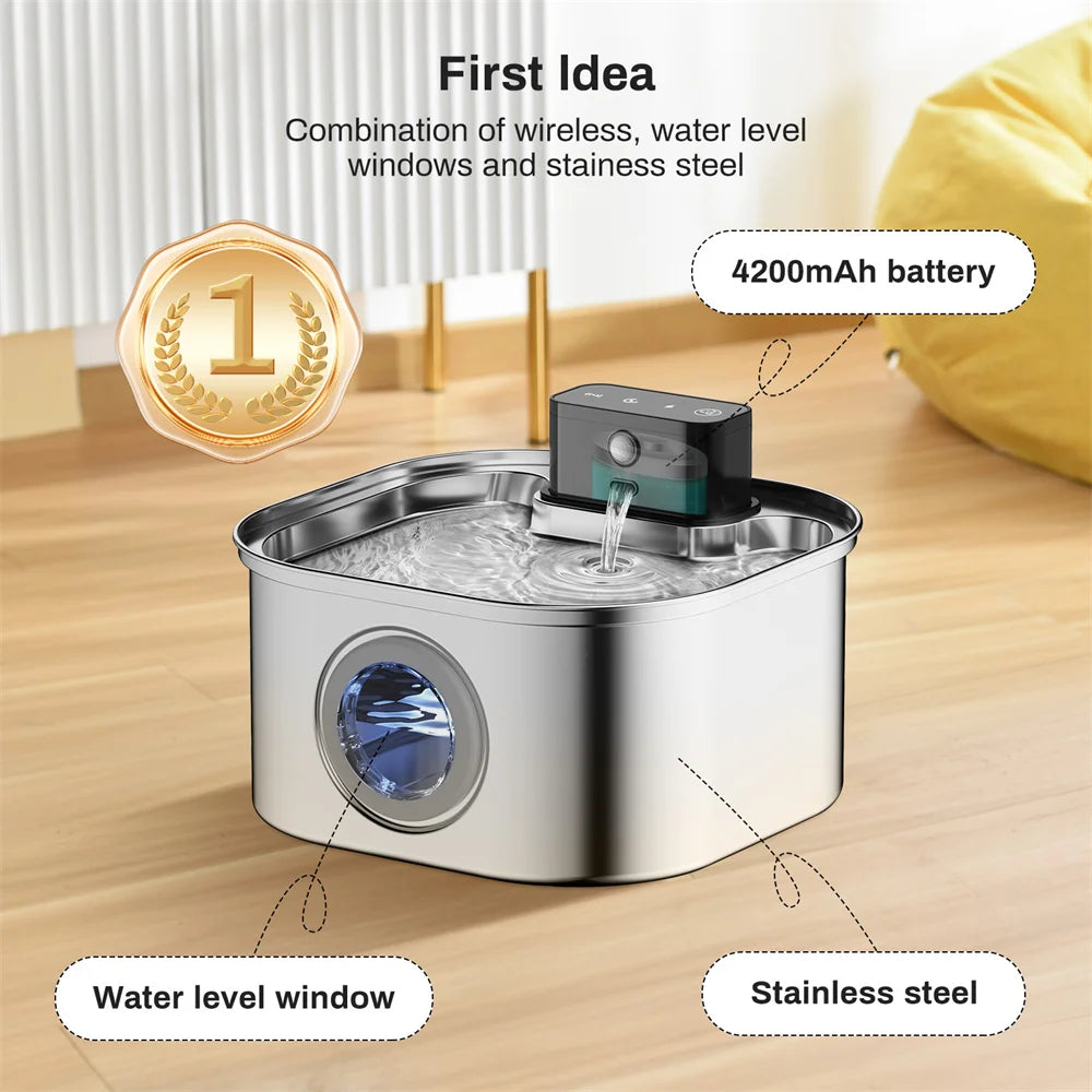 Stainless Steel Wireless Recharging Sensor Cat Water Fountain Auto Drinking Fountain For Cats Dog Drinker Pet Dispenser Bowl