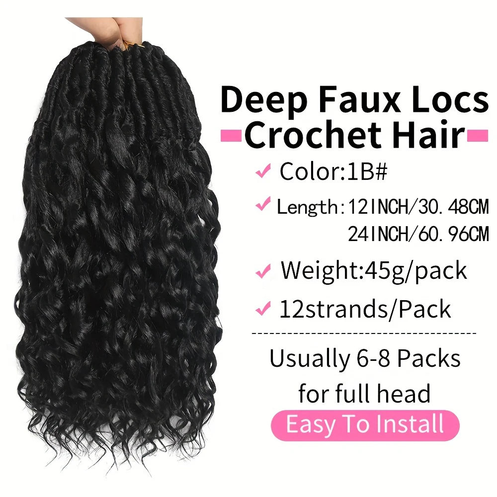 Soft & Curly Faux Locs Crochet Hair - 6pcs, Pre-Looped Goddess Braids for Women, High-Temperature Synthetic Braiding hair