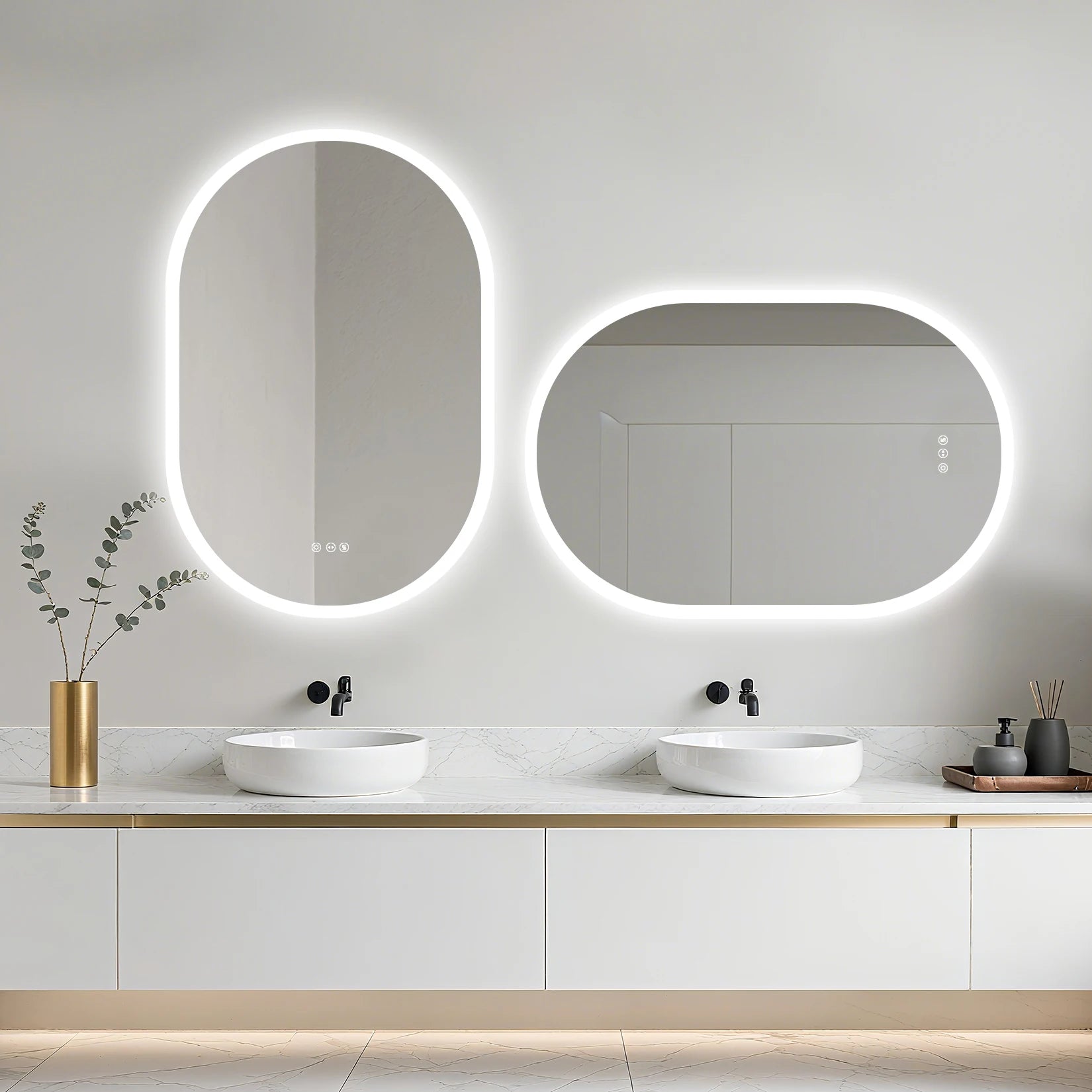 Oval LED Bathroom Mirror 800 900 1000 1200 mm Wall Makeup Mirror, Anti-fog, 3 Colors Dimmable, Backlight Illuminated