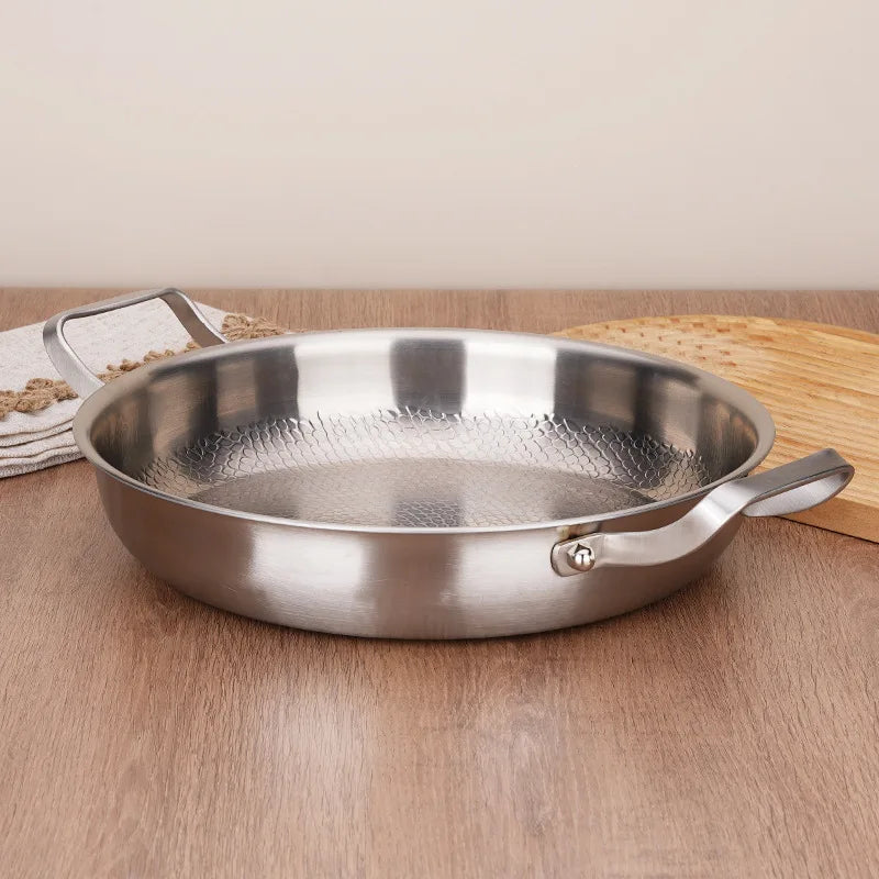 Titanium hammer pattern double ear frying pan for home use, uncoated flat bottomed frying steak, non stick pan