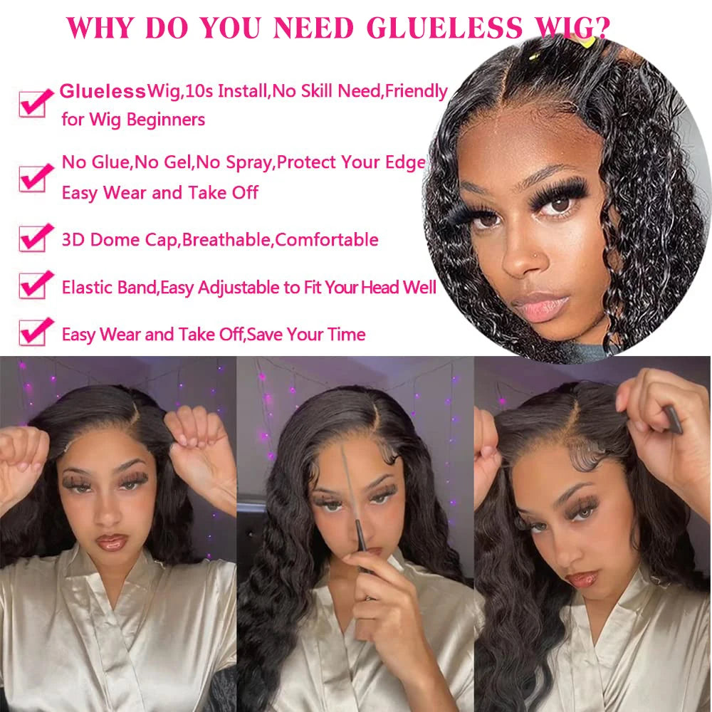 Glueless Wig Human Hair Ready To Wear Deep Wave Brazilian 6x4 5x5 Lace Closure Human Hair Wig Pre Plucked 200 Density