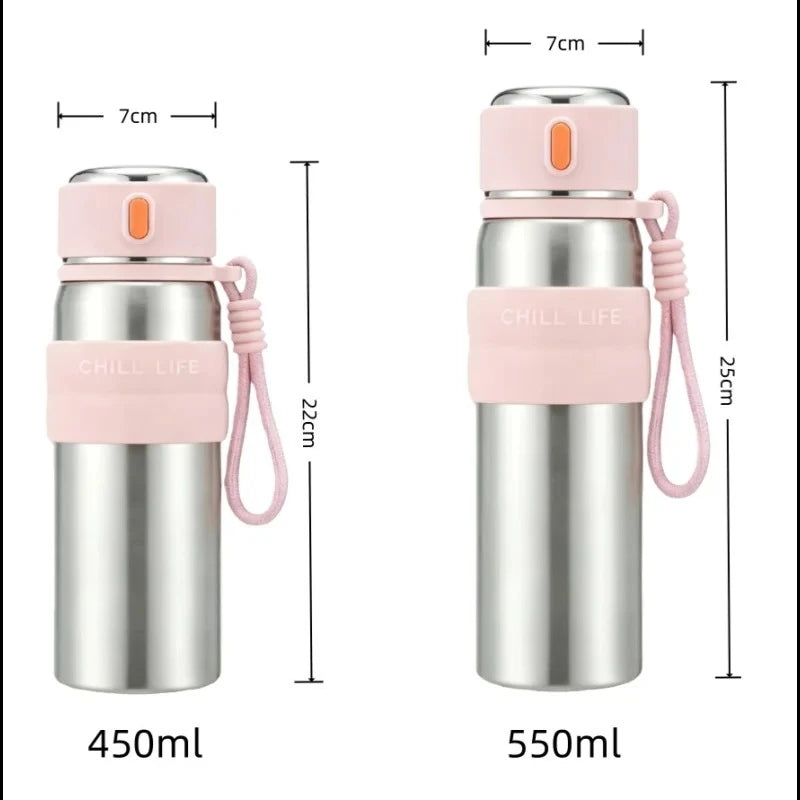 Smart Insulated Water Bottle for Women 500ml 316L Stainless Steel Thermal Cup Leakproof Direct Sip Temperature Display