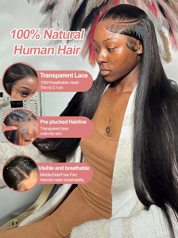 Brazilian Bone Straight 13x6 Lace Front Wig Remy For Black Women 40 46 Inch 300 Density 13x4 Hd Lace Frontal Human Hair Wig 100%