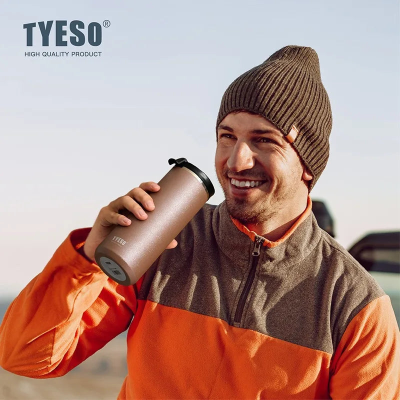 TYESO 600ML Outdoor Handmade Coffee Cup French Press Travel Mug 304 Stainless Steel Thermos Cup Double-Wall Insulated Cup