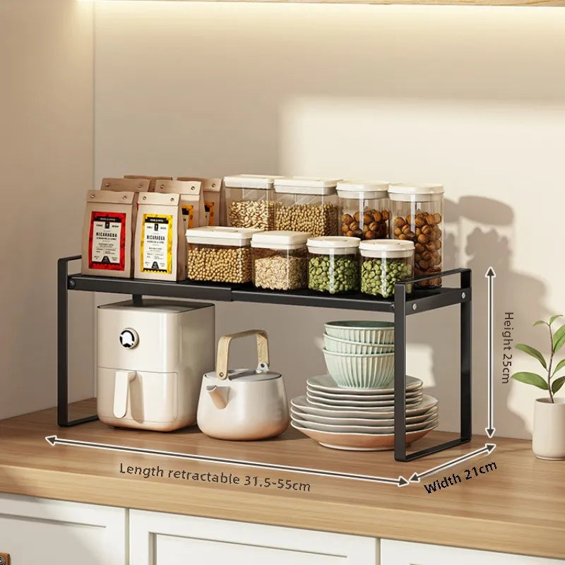 Expandable Cabinet Layer Rack Kitchen Storage Shelf Divider Countertop Storage Basket Dish Draining Solution Organizer