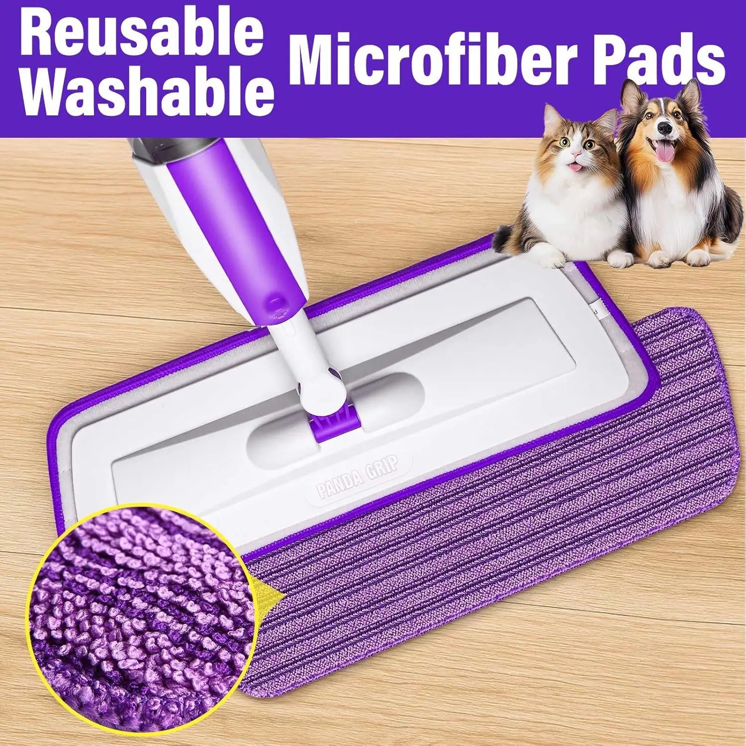 Refillable Spray Mop with 3 Washable Pads for Hardwood Floors, Easy Dry Wet Cleaning