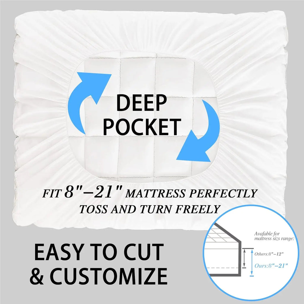 Extra Thick Cooling Mattress Topper for Queen Bed - Soft Pillow Top with Deep Pocket for Back Pain Relief