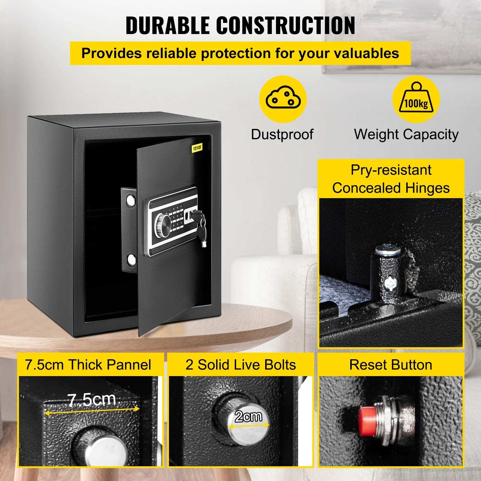 SucceBuy Fingerprint Locks Safe Deposit Box 1.7 Cubic Feet Digital Electronic Secret Hidden Piggy Bank for Jewelry Money Guns