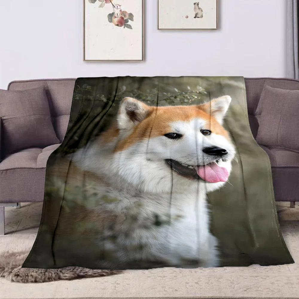 Cozy Akita Dog Print Flannel Throw Blanket - Soft, Reversible, All-Season Comfort for Couch, Bed, Office, and Travel - Perfect G