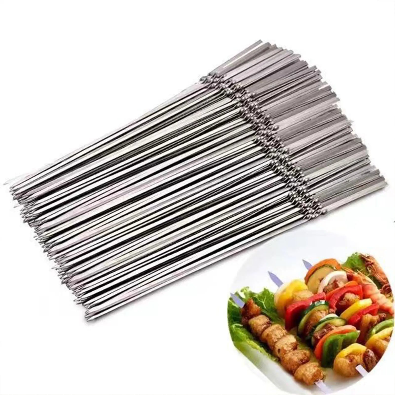 20 Pcs Reusable Barbecue Skewer Rotatable Flat Metal Barbecue Skewers for Garden Courtyard Barbecue
