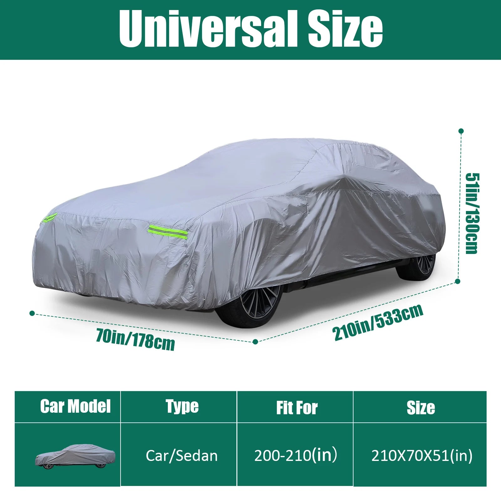 200"-210" Universal for Car Cover Waterproof All Weather Fit Sedan Length